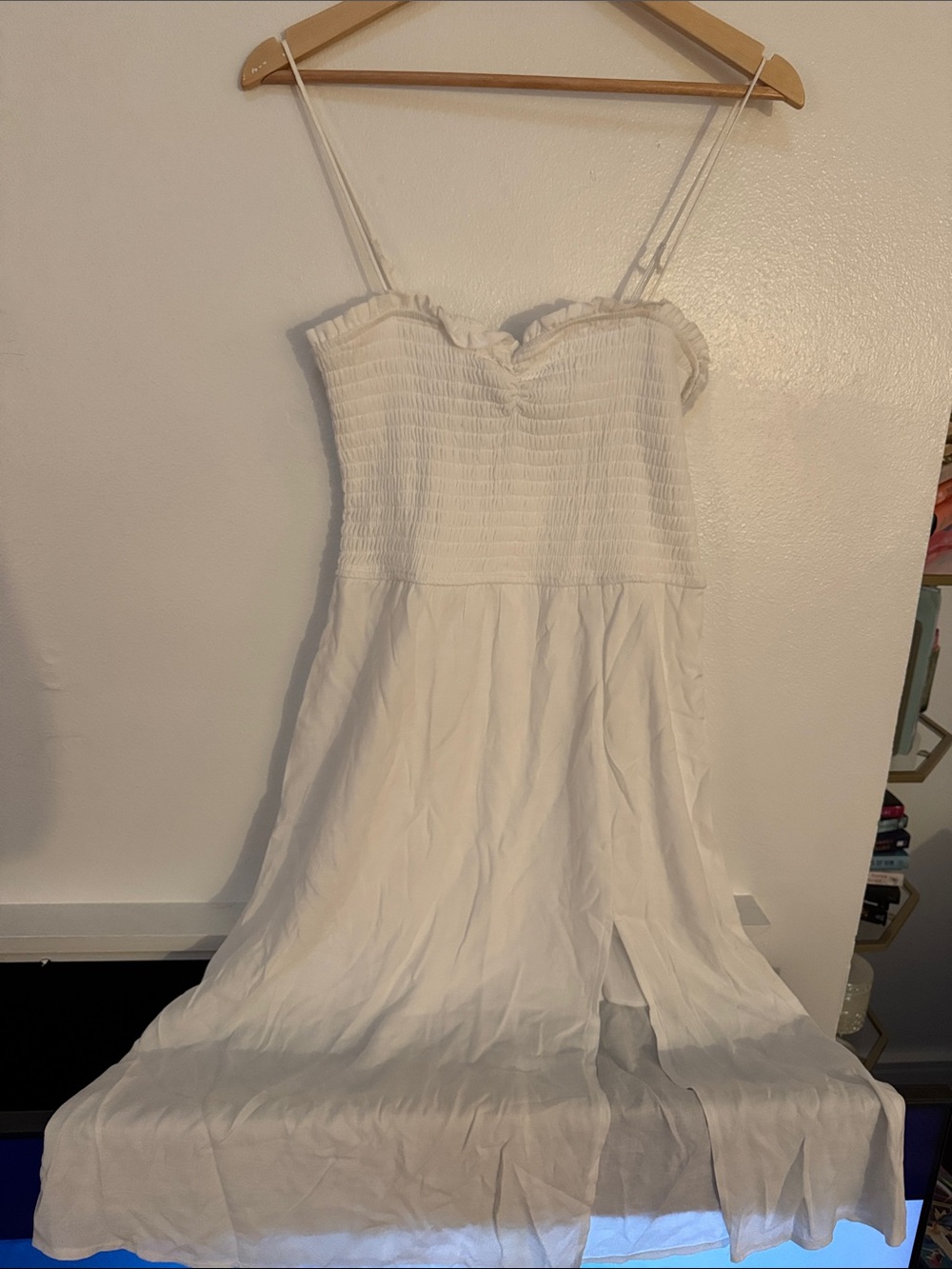 Trixxi White Smocked Midi Dress with Spaghetti Straps